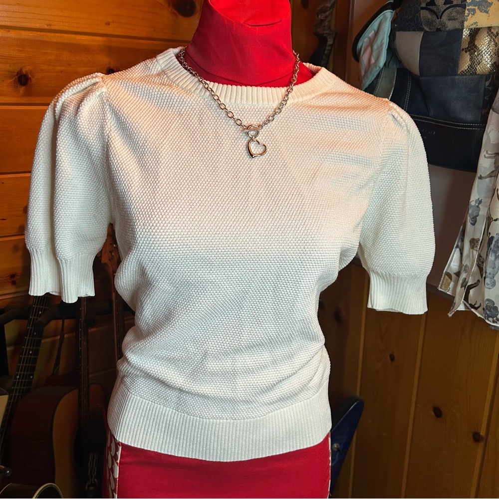 Nine West Women’s White Puff Sleeve Sweater Top Size Large